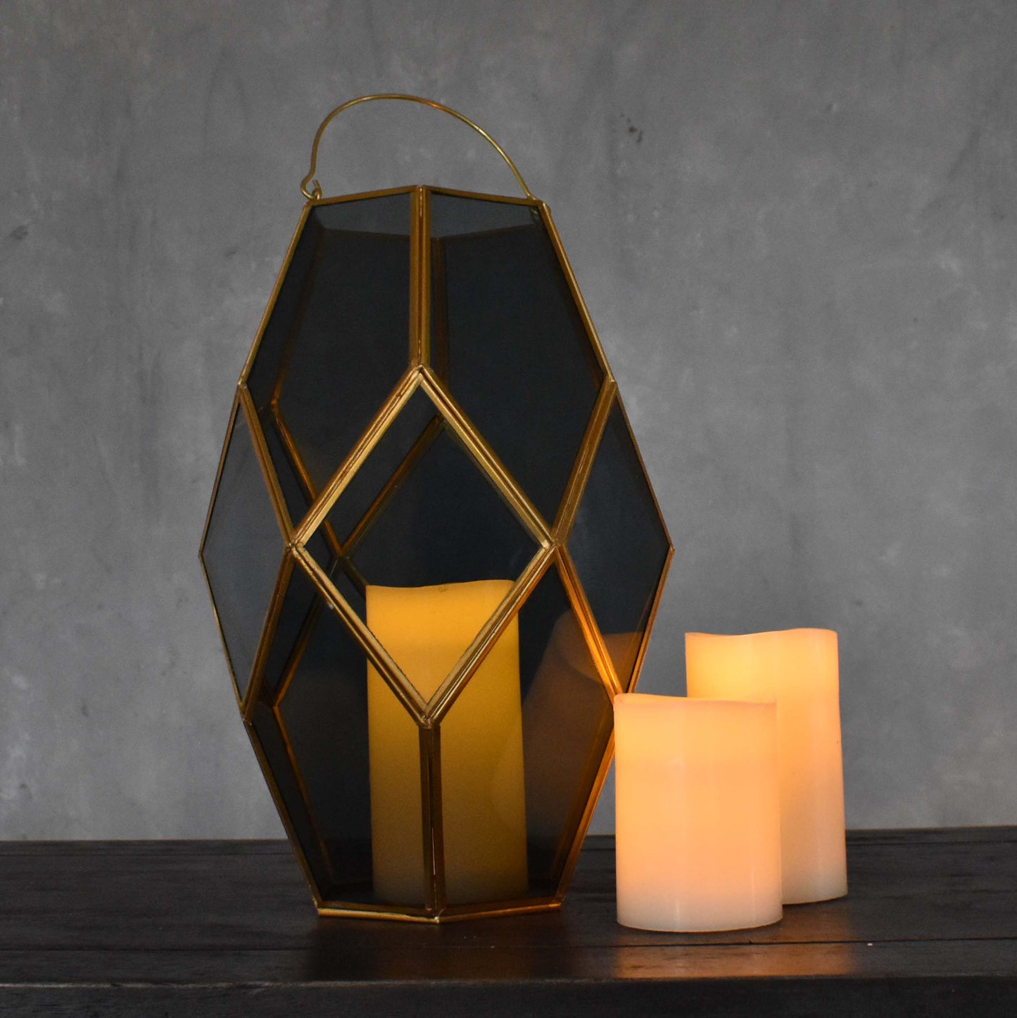 Medium Paragon Geometric Lantern with Smoky Glass | DCH