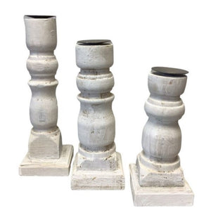 White Wooden Candle Holders (Set of 3)