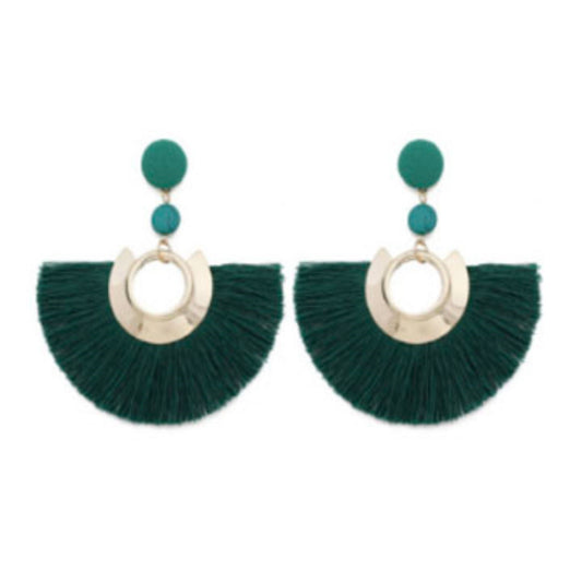 Sasha Tassel Fan Earring in Emerald