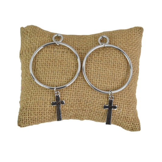 Breonna Cross Hoop Earrings in Silver