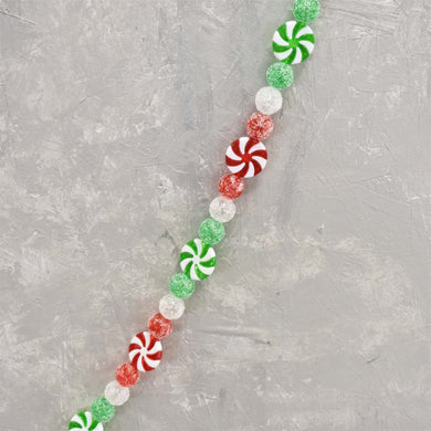 Frosted Peppermint Candy And Ball Garland 6' in Red Green White | YKC22