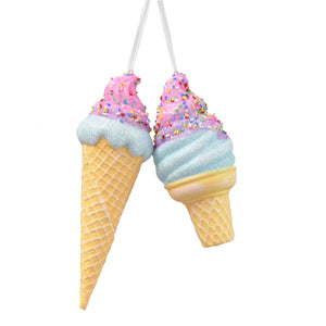 Glittered/Sprinkle Ice Cream Cones 2 Asst 5"-7" in Pink Blue | YKC22