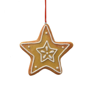 Gingerbread Star Ornament 4.25" in Brown/White | YK