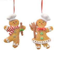Load image into Gallery viewer, Gingerbread Baking Boy and Girl Cookie Ornament 2 Asst. 4.25&quot; in Brown Green White Red | YKC22