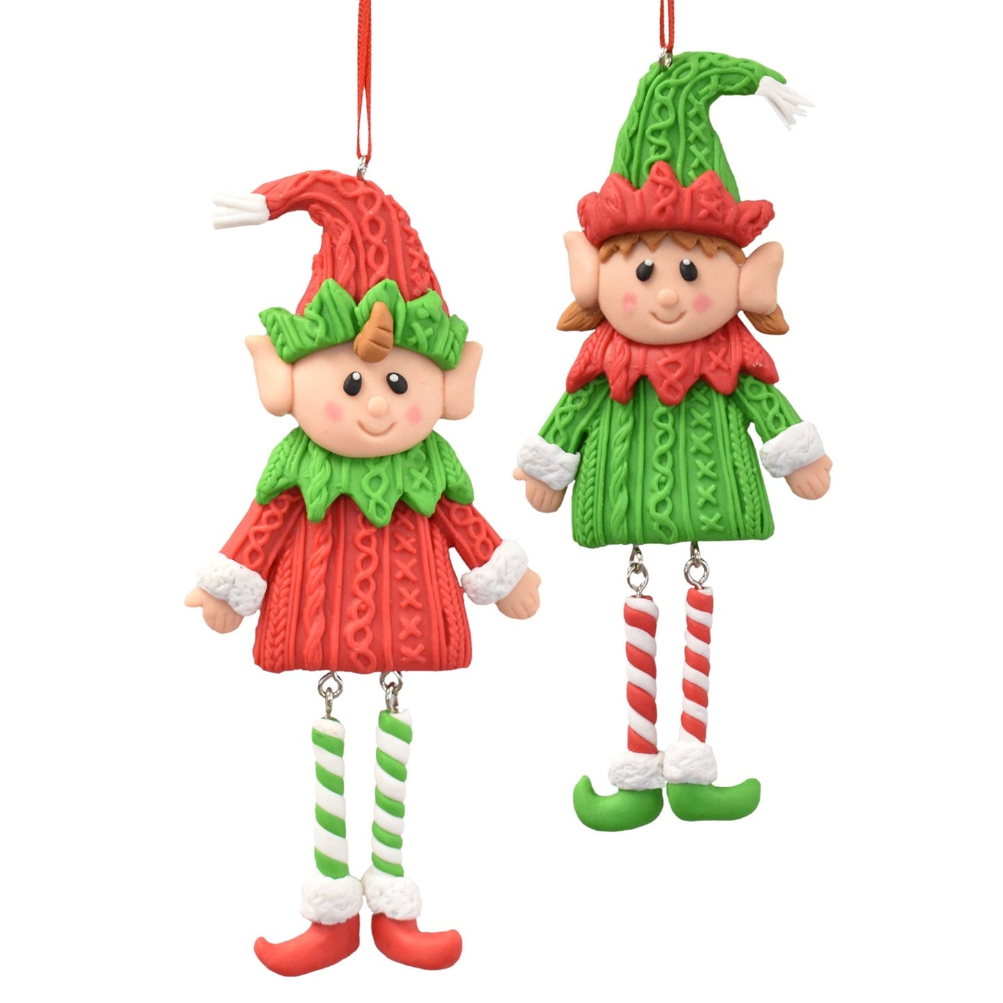 Boy and Girl Elf Ornament 5.75" in Red Green White | YKC22