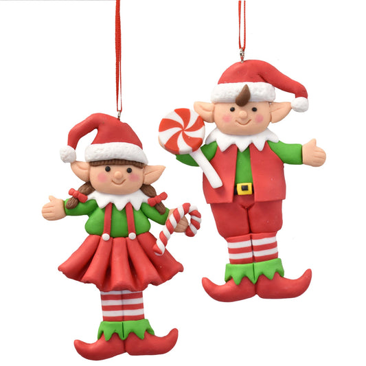 Candy Cane Girl and Boy Elf 4.25" in Red Green White (Set of 2) | YKC22