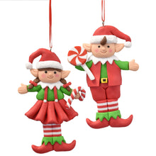 Load image into Gallery viewer, Candy Cane Girl and Boy Elf 4.25&quot; in Red Green White | YKC22