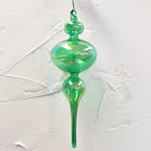 Iridescent Glass Finial Ornament 13.5" x 4.75" in Iridescent Emerald Green | LCC22