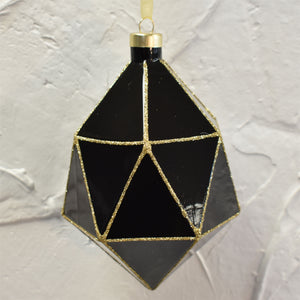Geometric Mirrored Glass With Gold Detail Ornament 4" x 4" x 6.25" in Black/Gold | LCC22