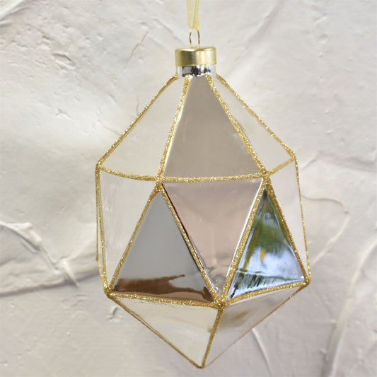 Geometric Mirrored Glass With Gold Detail Ornament 4" x 4" x 6.25" in Antique Silver/Gold | LCC22