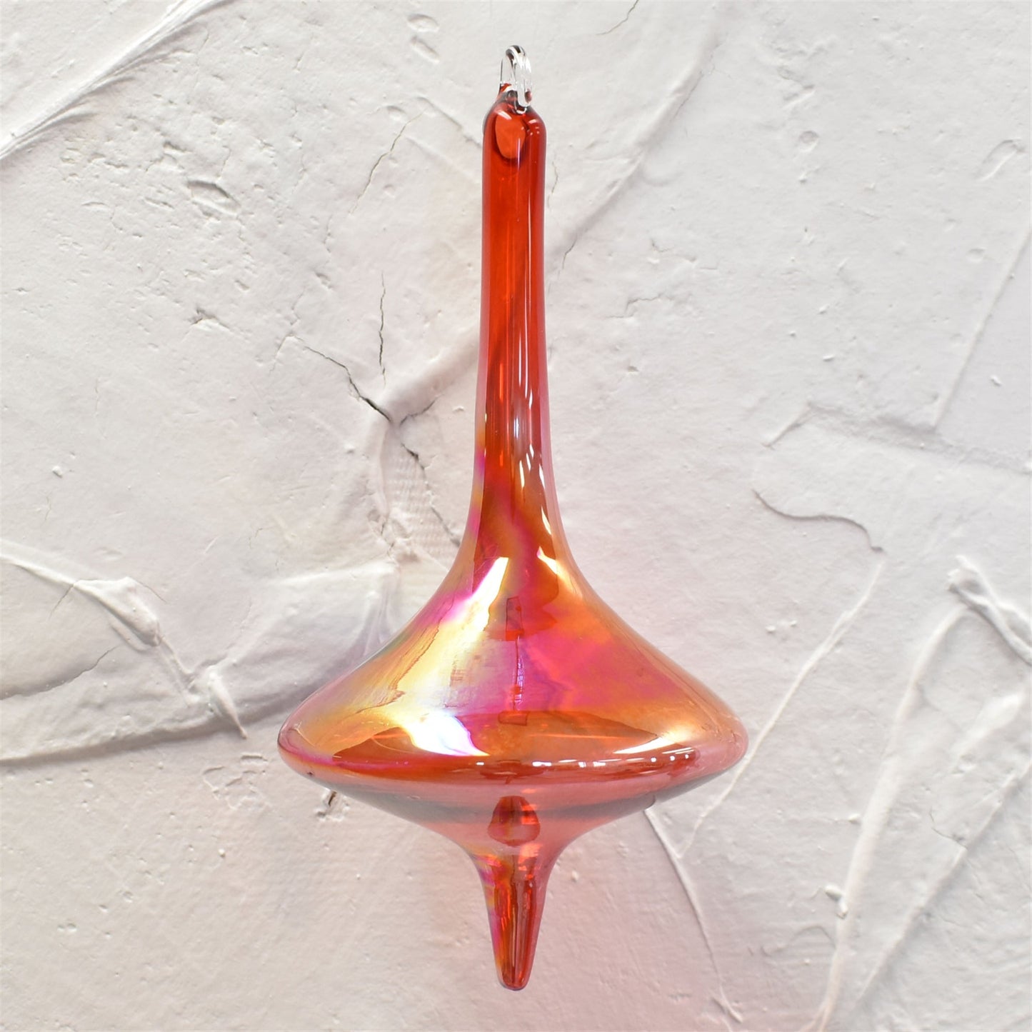 (Box of 4) Iridescent Glass Finial Ornament 7" x 3.5" in Iridescent Red | LC