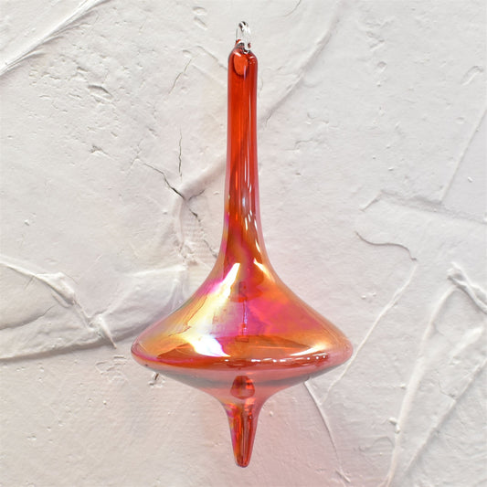 (Box of 4) Iridescent Glass Finial Ornament 7" x 3.5" in Iridescent Red | LC