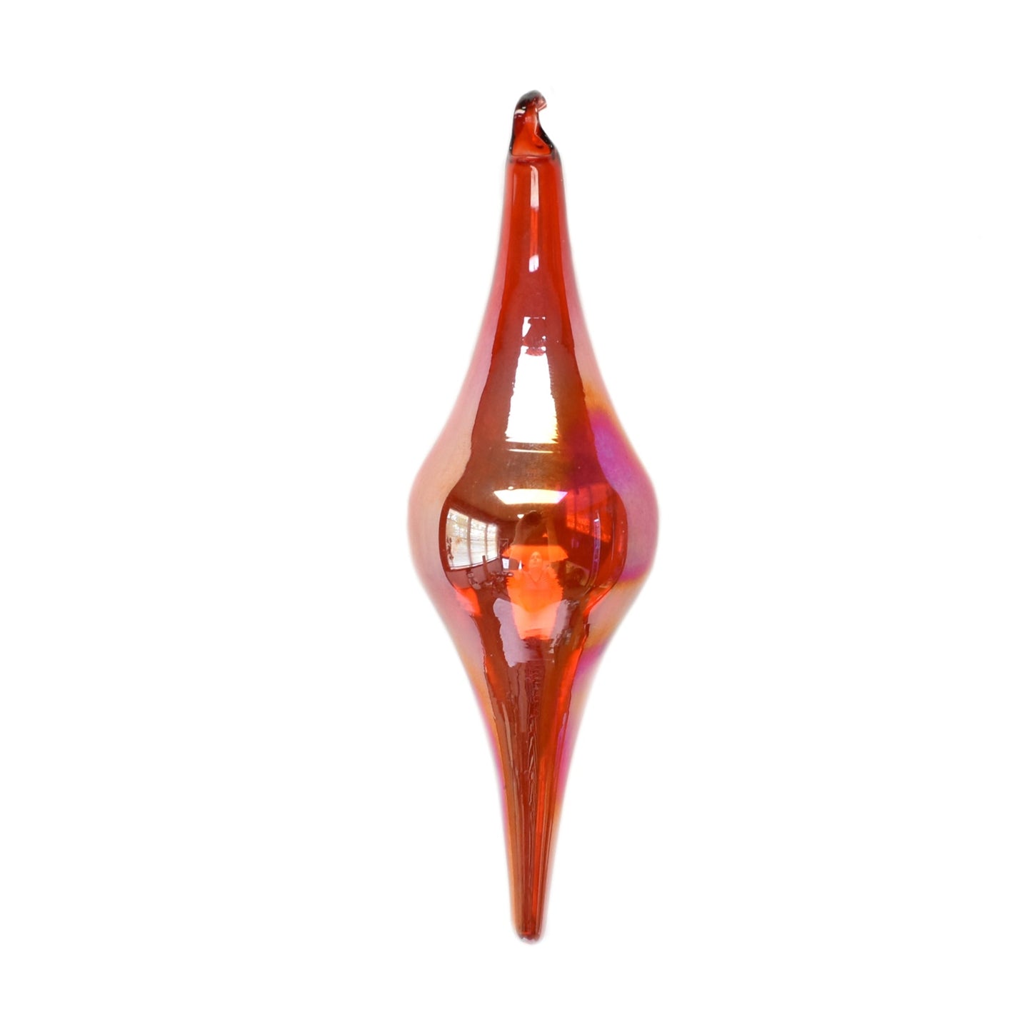 Iridescent Blown Glass Finial Ornament 1.75" x 1.75" x 6" in Red (Box of 6) | LC