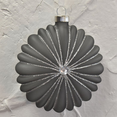 Ribbed And Glittered Glass Disk Ornament 4