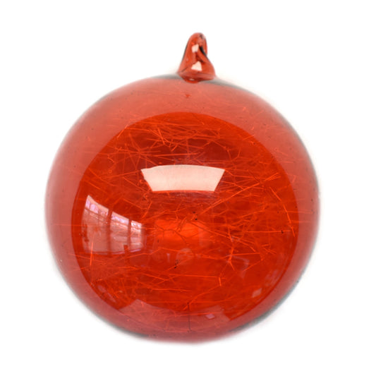 (Box of 4) Glass Ornament with Spun Silk 4" in Red | LC