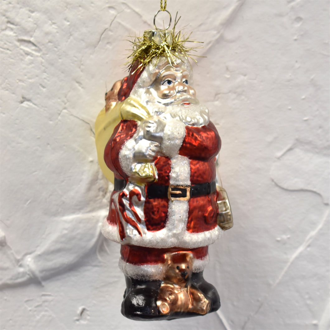 Jolly Santa with Gifts Glass Ornament 7