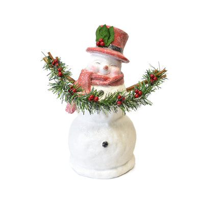 Winter Wonder Snowman with Pine and Berry Garland 12.5
