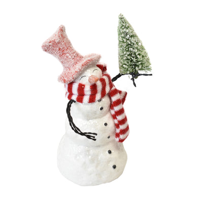 Cheerful Snowman with Pine, Table Top, and Striped Scarf 4.25 x 3.5 x 6.75'' | LC