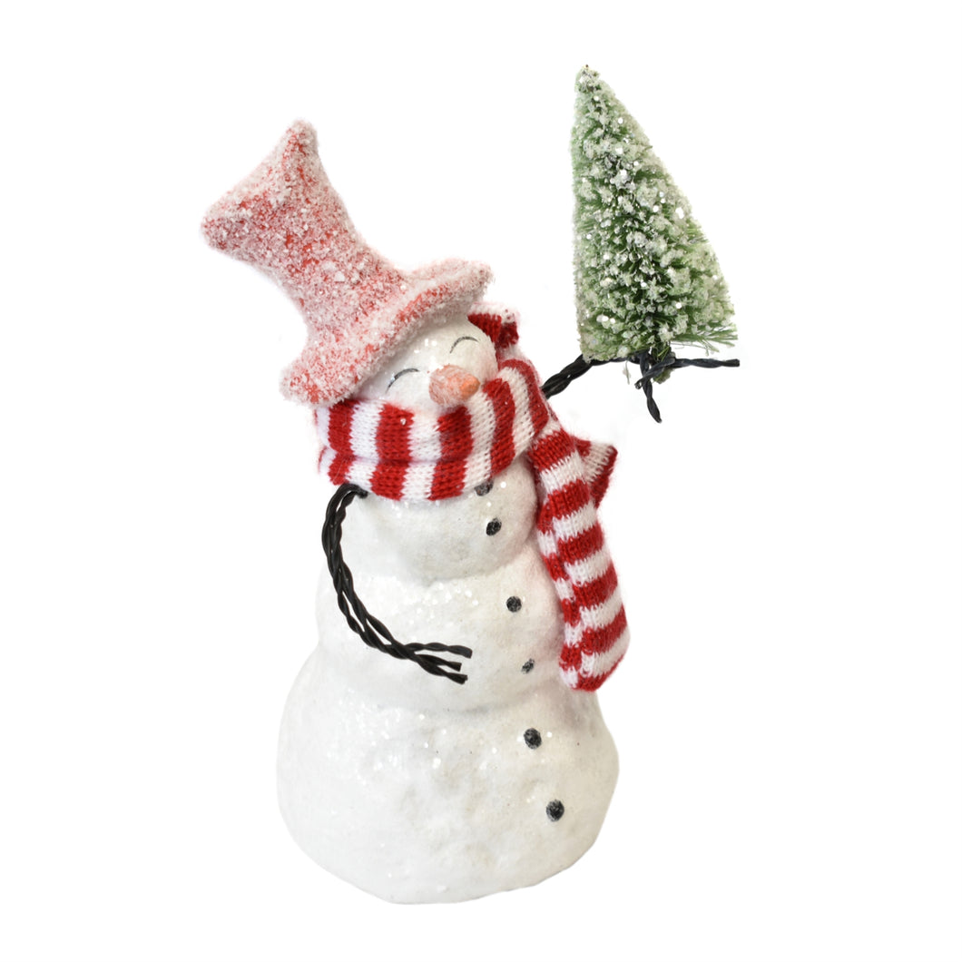 Cheerful Snowman with Pine, Table Top, and Striped Scarf 4.25 x 3.5 x 6.75'' | LC