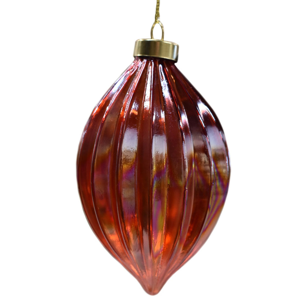 Iridescent Glass Ribbed Finial Ornament in Red 4