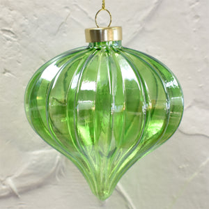 Iridescent Glass Ribbed Onion Finial Ornament 4"  in Green | LCC22