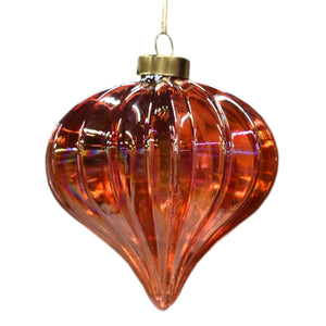 Iridescent Glass Ribbed Onion Finial Ornament 4"  in Red | LCC22