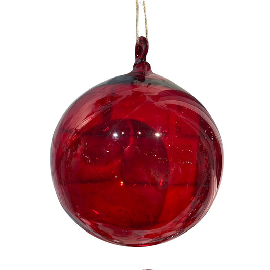 6'' Clear Blown Glass Ball Orn. -Red