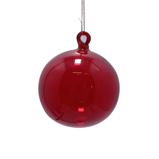 8'' Clear Blown Glass Ball Orn.Each -Red