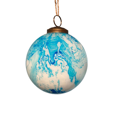 4' Marbled Watercolor Glass Ball -Aqua