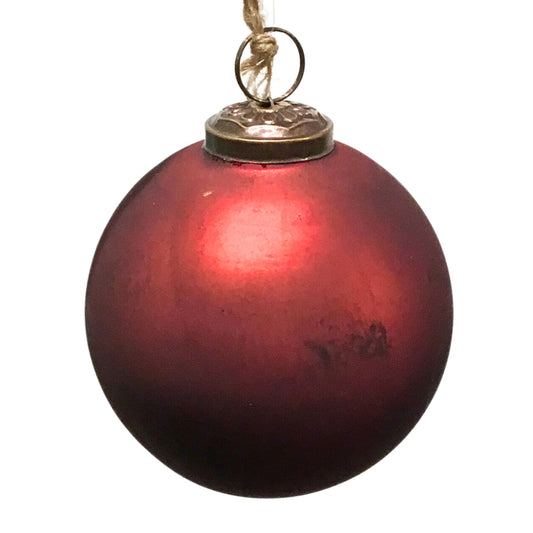 Matte Marbled Glass Ball Orn. 6''-Burgandy