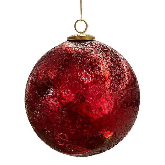 4'' Glass Textured Crinkle Ball Orn.-Red