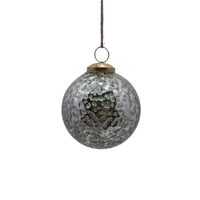 4'' Glass Textured Crinkle Ball Orn.-Silver