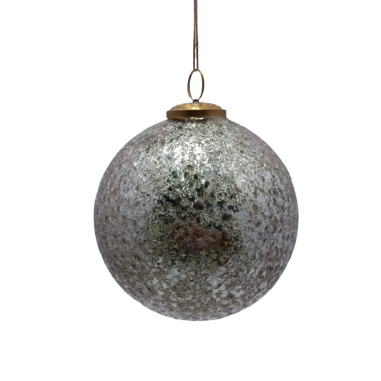 6'' Glass Textured Crinkle Ball Orn.-Silver
