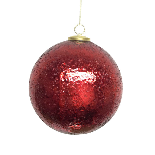 8'' Glass Textured Crinkle Ball Orn.-Red