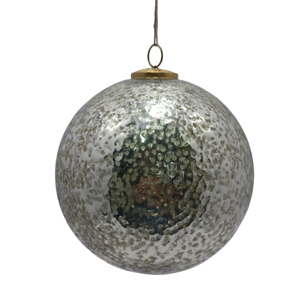 8'' Glass Textured Crinkle Ball Orn.-Silver