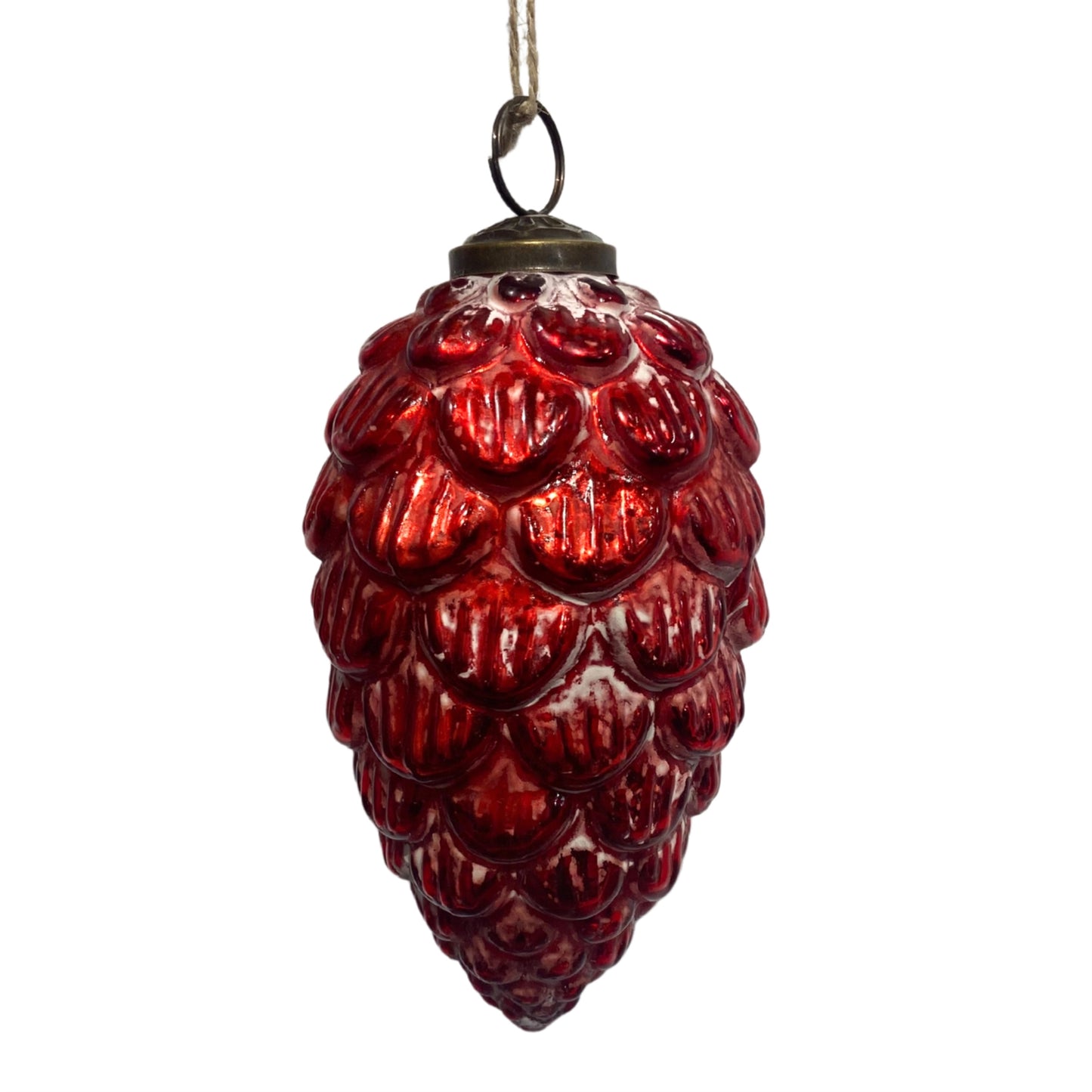 Glass Red/White Pinecone Hanging Ornament | SB