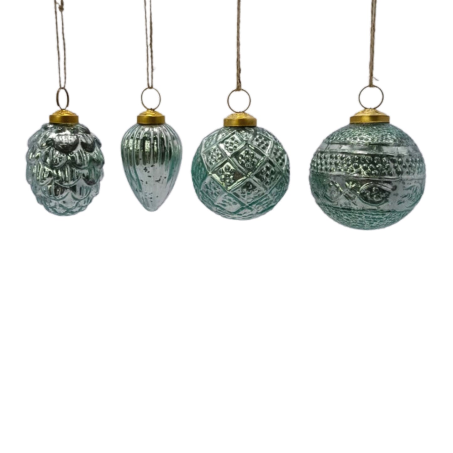 4 Styles Set of 4 3.5'' Mercury Glass Ornaments-Teal | SB