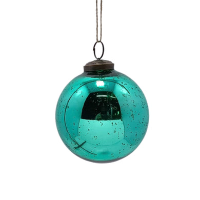 4'' Mercury Glass Ball Orn. Emerald-set of 4