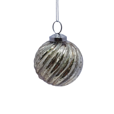 3'' Mercury Glass Ball with Glitter design-Set of 6-Champagne