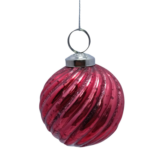 3'' Mercury Glass Ball with Glitter design-Set of 6 Ornament -Red