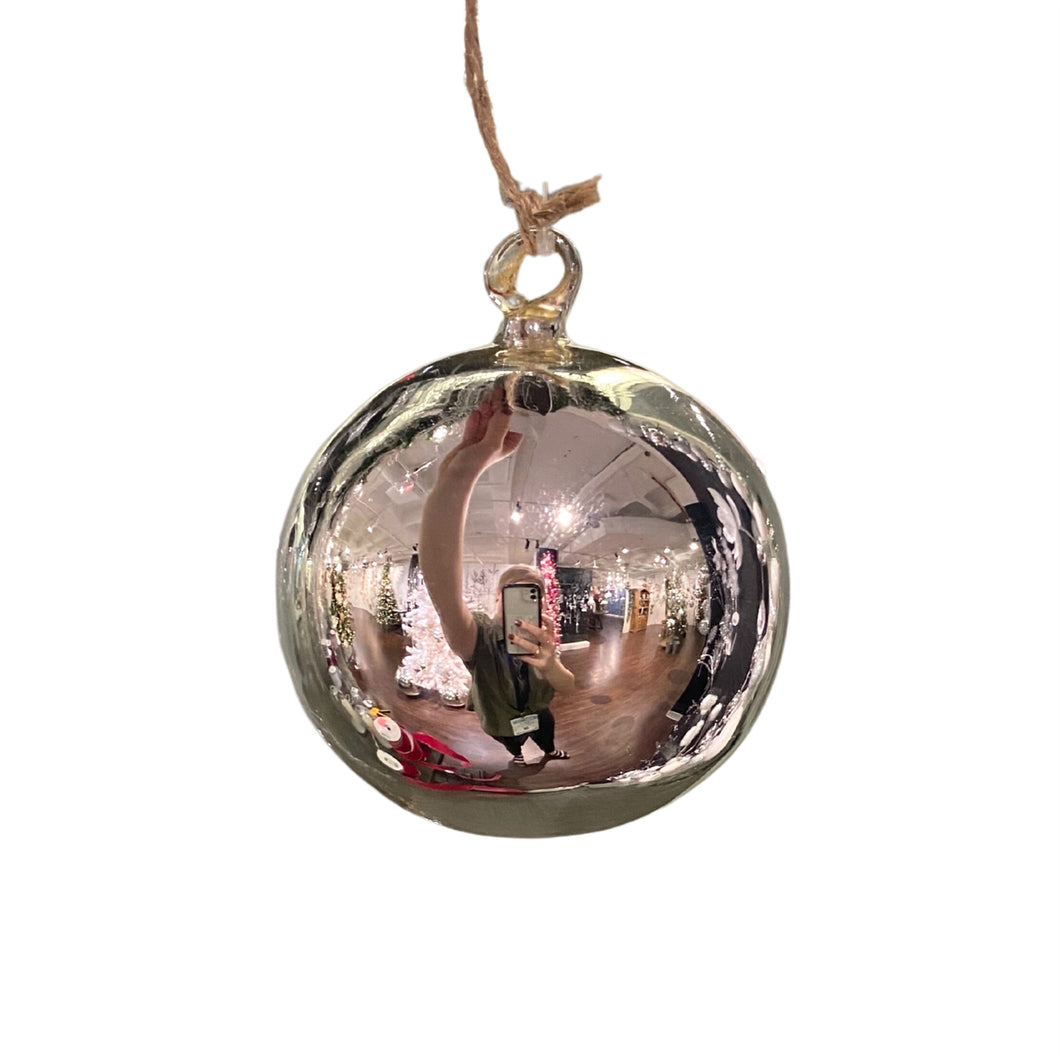 Glass Chrome Finish Ball Ornament 4''- Silver