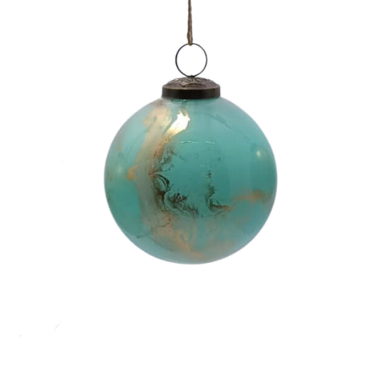 Shiny Glass Metallic Gold with Aqua Watercolor Ball-3''
