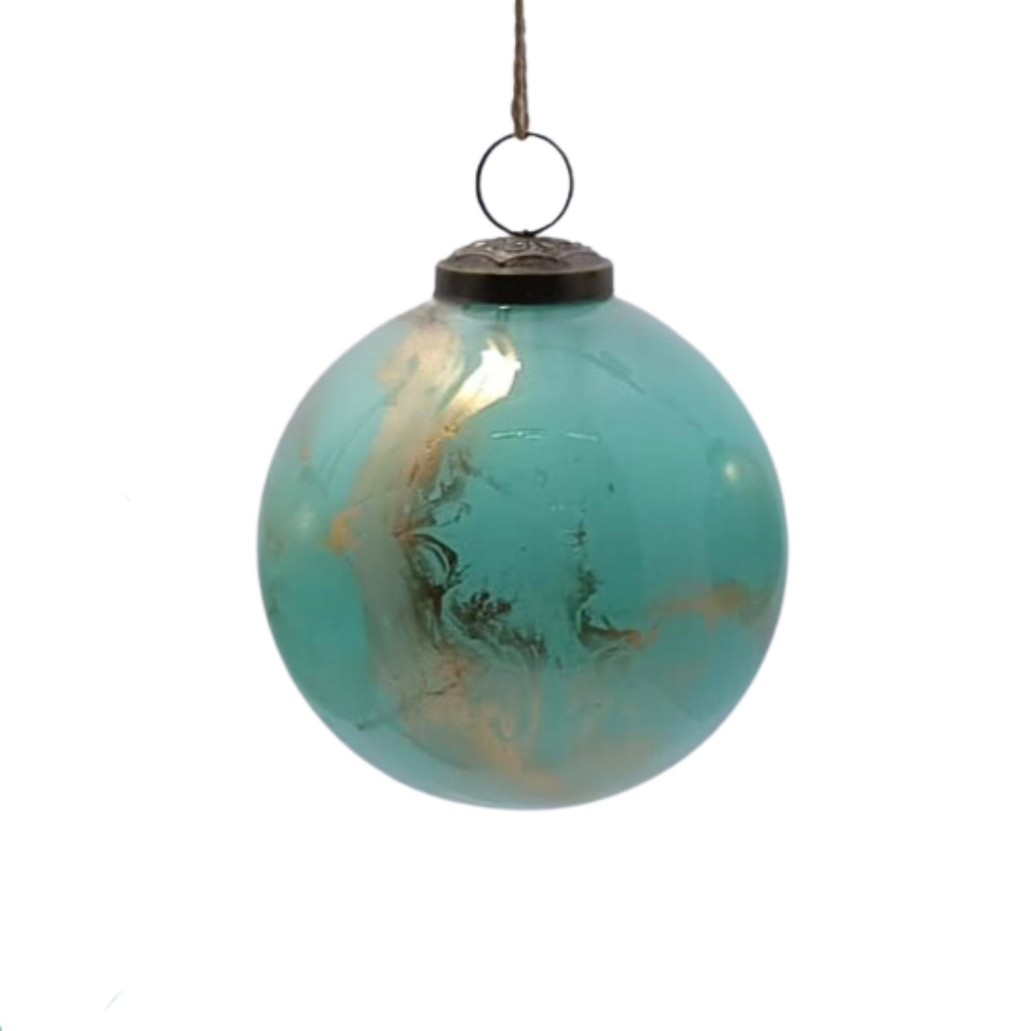 Shiny Glass Metallic Gold with Aqua Watercolor Ball-4'' | SB