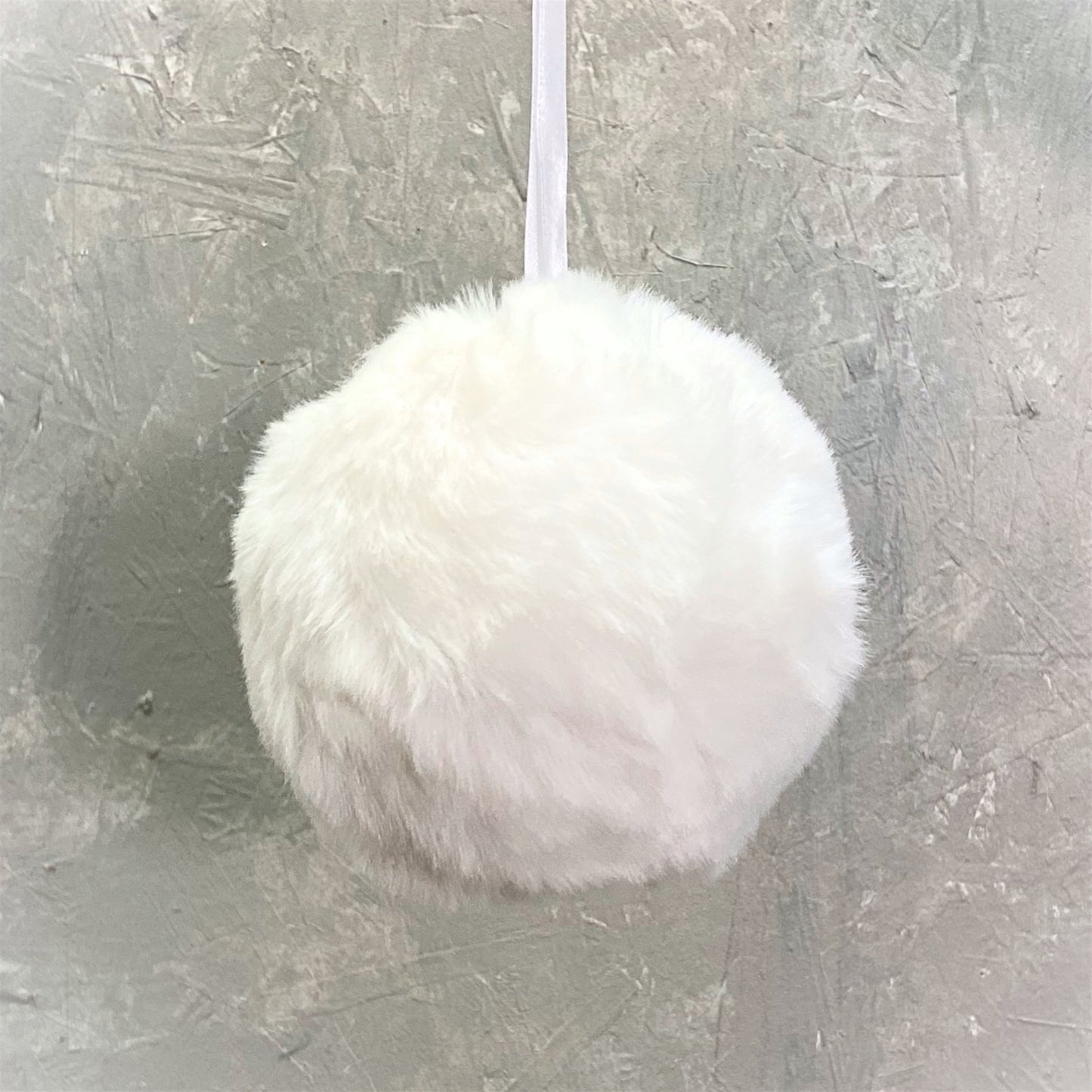 Elegant Artificial Fur Ball Ornament 5” - White | KS