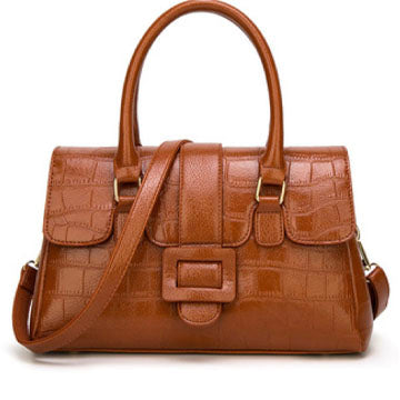 Lily Collins Faux Leather Hand Bag in Rust