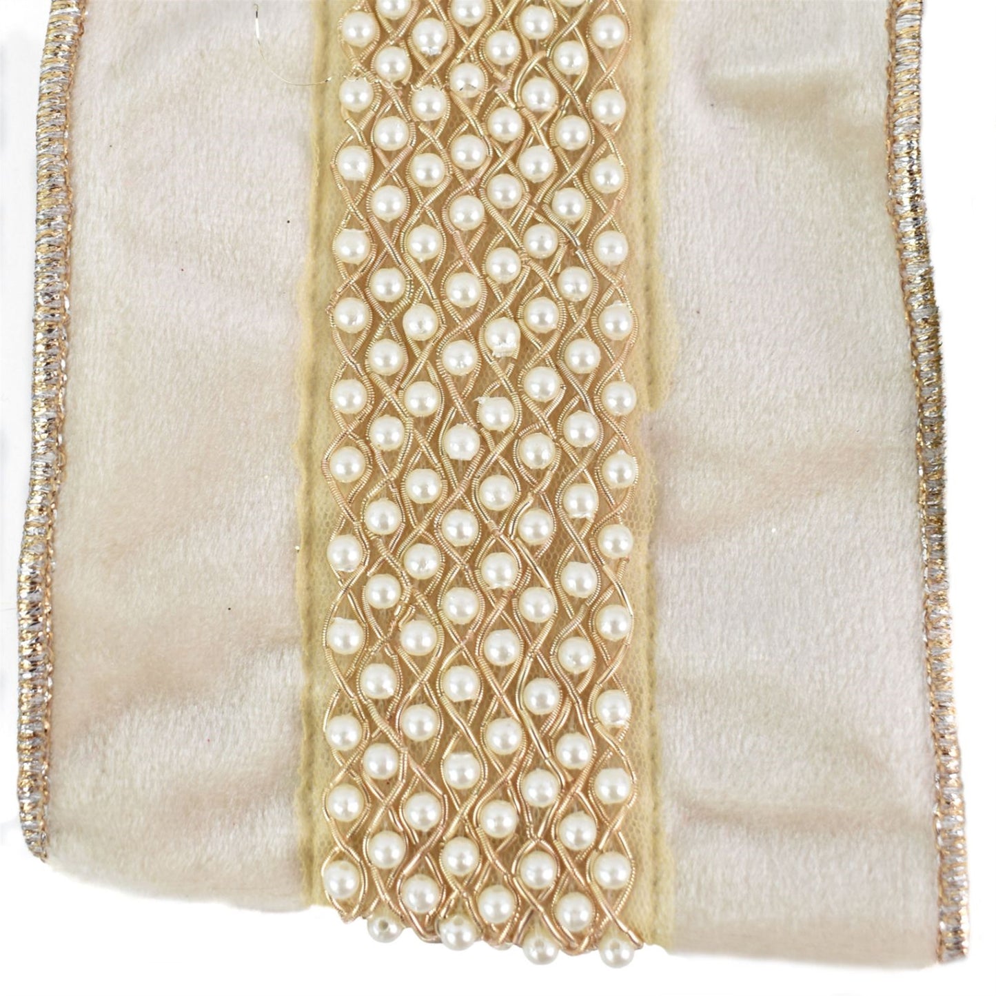 Royal Ivory Velvet Ribbon with Pearl Center 4" x 5yd - IR