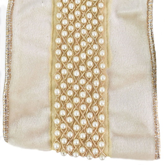 Royal Ivory Velvet Ribbon with Pearl Center 4" x 5yd | IR