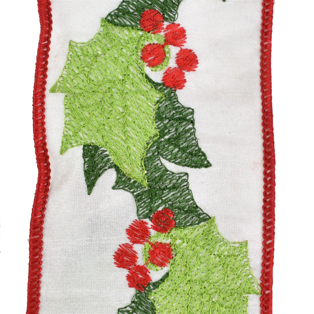 Happy Holly Jolly Embroidered Ribbon 2.5