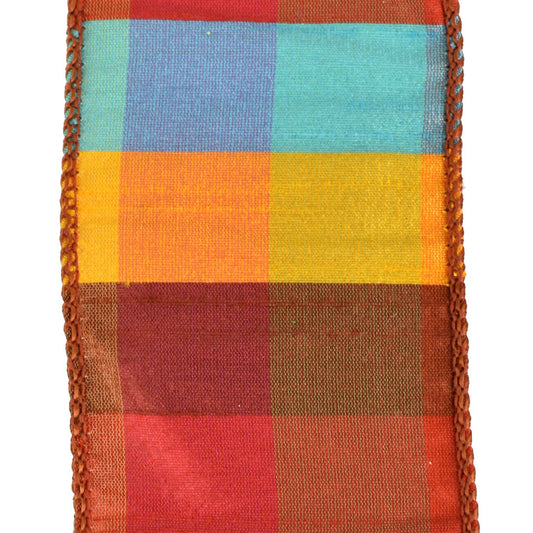 Teal Harvest Checked Ribbon 2.5" x 10yd