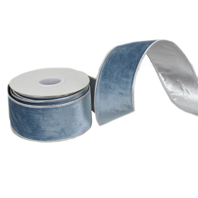 Bluish Gray Velvet Ribbon with Silver Lame Backing 2.5